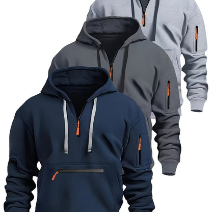 Felpa unisex con cappuccio, mezza zip e tasche con cerniera