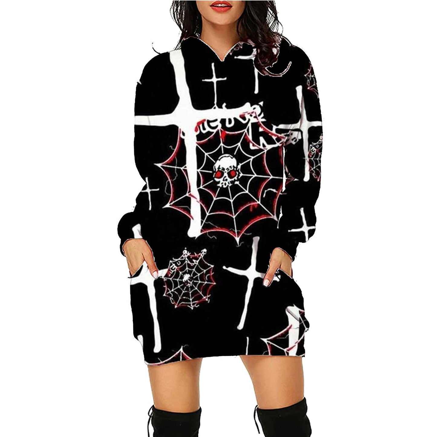 Dame Halloween Hoodie Kjole – Morsomt Kostyme for Halloweenfester og Skumle Anledninger