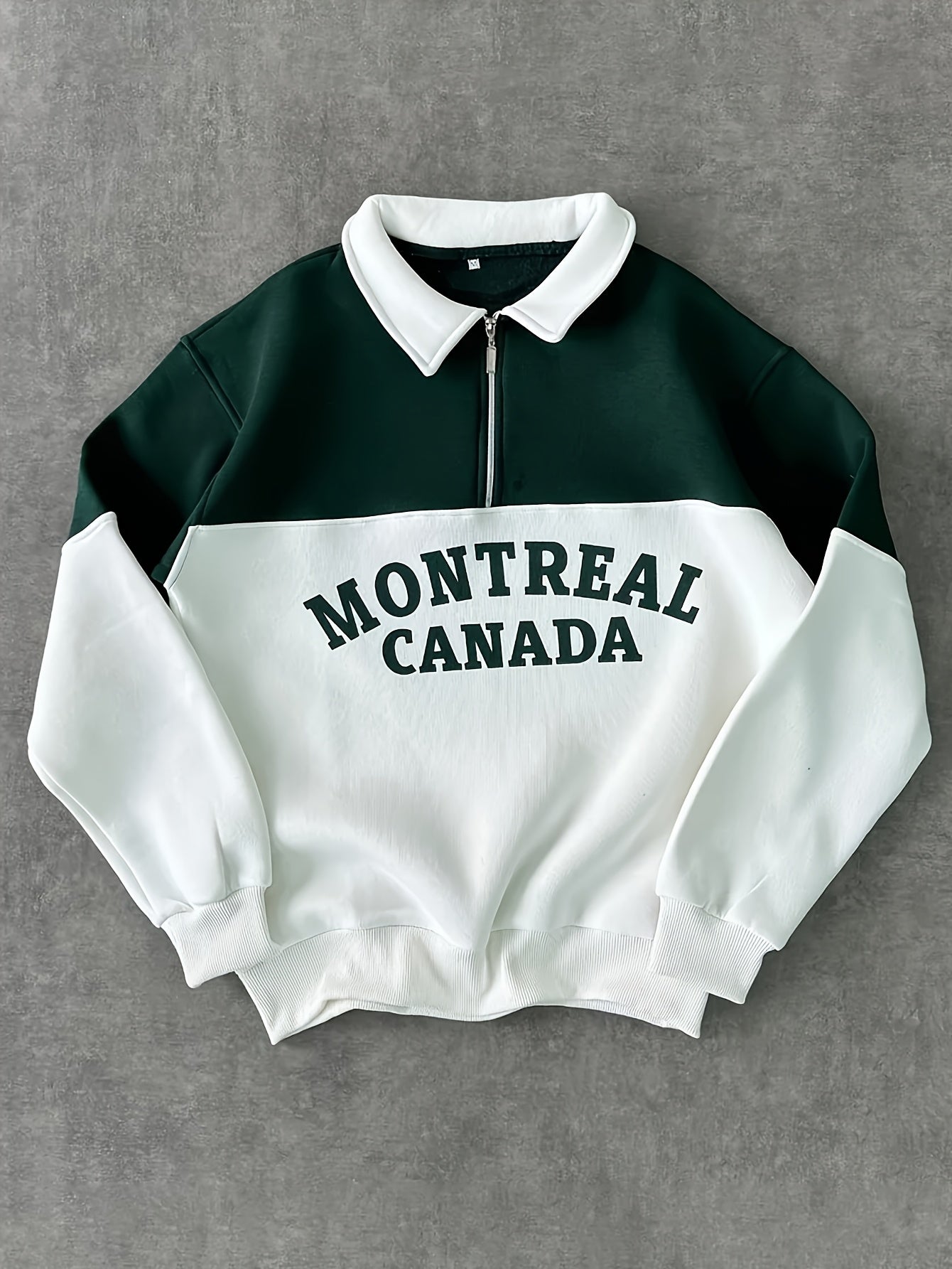 Unisex Color Block Sweatshirt mit Reißverschluss-Polo-Kragen und Montreal Canada Aufdruck