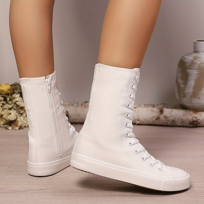 Damen Mid-Calf Schnür-Sneaker mit Reißverschluss Weiß