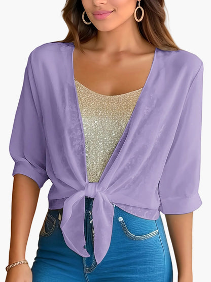 Damesblouse met strik en korte mouwen – Modieuze korte blouse voor lente & zomer