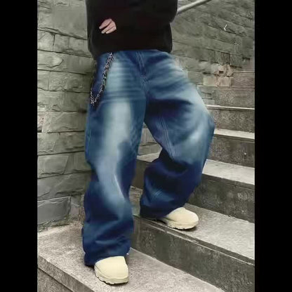 Loose Fit Jeans mit weitem Bein für Herren, Used-Look, Blau