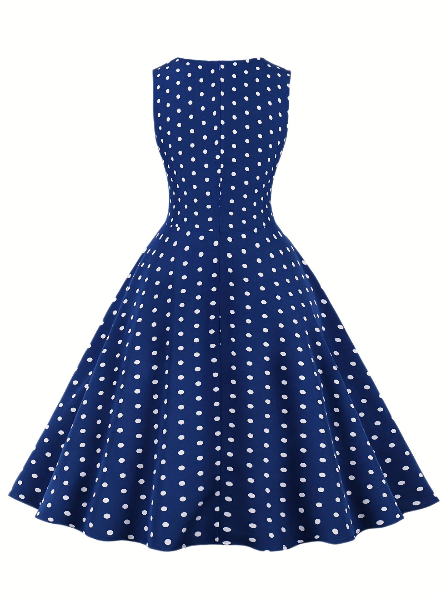 Damen Vintage Polka Dot Fit & Flare Partykleid mit Gürtel, ärmellos, Retro Sommerkleid