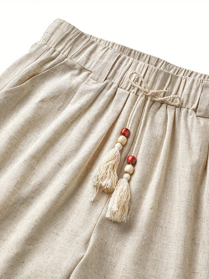 Shorts boho da uomo con coulisse e nappine per look estivi rilassati