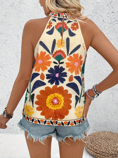 Damen Sommer Top mit Blumenmuster, Ärmellos, Elegant – Perfekt für Freizeit & Urlaub