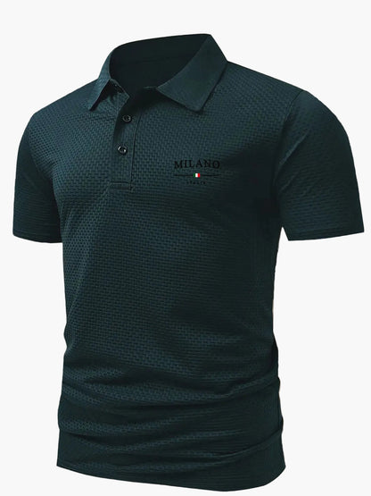 Męska koszulka polo casual z geometrycznym wzorem i listwą na guziki – idealna na co dzień i czas wolny