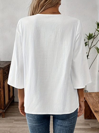 Damen Boho-Bluse mit Stickerei und 3/4-Ärmeln – Elegante Tunika für Alltag & Freizeit