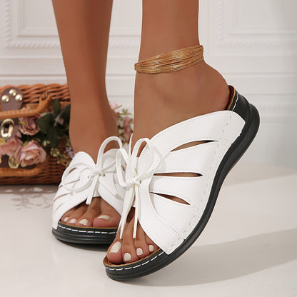 Damen Komfort-Sandalen mit Schleifen-Design für Freizeit & Alltag – Offene Zehen, Sommer, Bequemer Einstieg