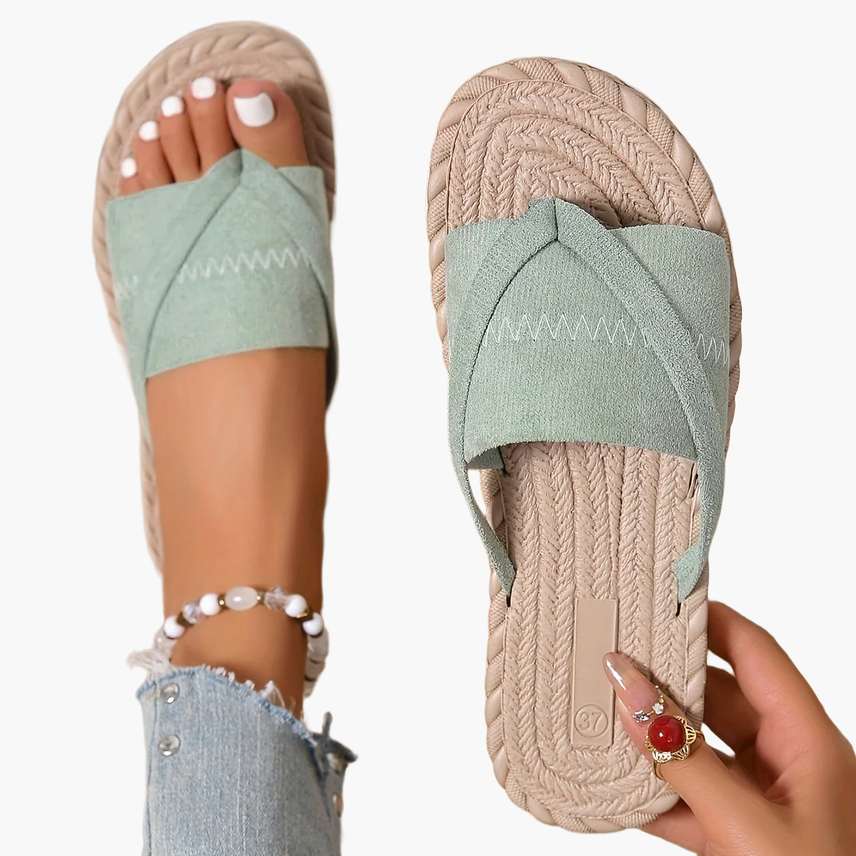 Dame sommer slip-on sandaler med krydsremme – Komfortable flade udendørs slides
