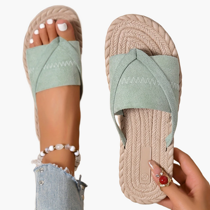 Dame sommer slip-on sandaler med krydsremme – Komfortable flade udendørs slides