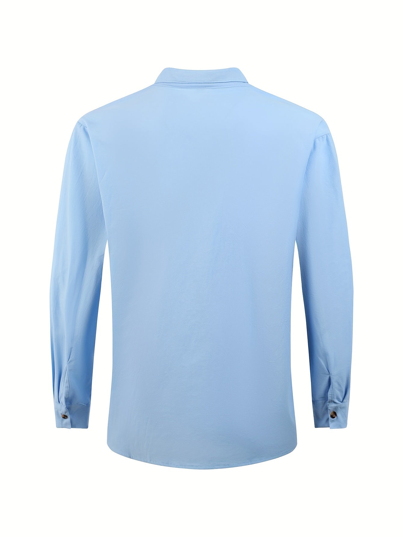 Camicia casual da uomo con collo alla coreana e abbottonatura – Maglia a maniche lunghe elegante per tutti i giorni e il weekend