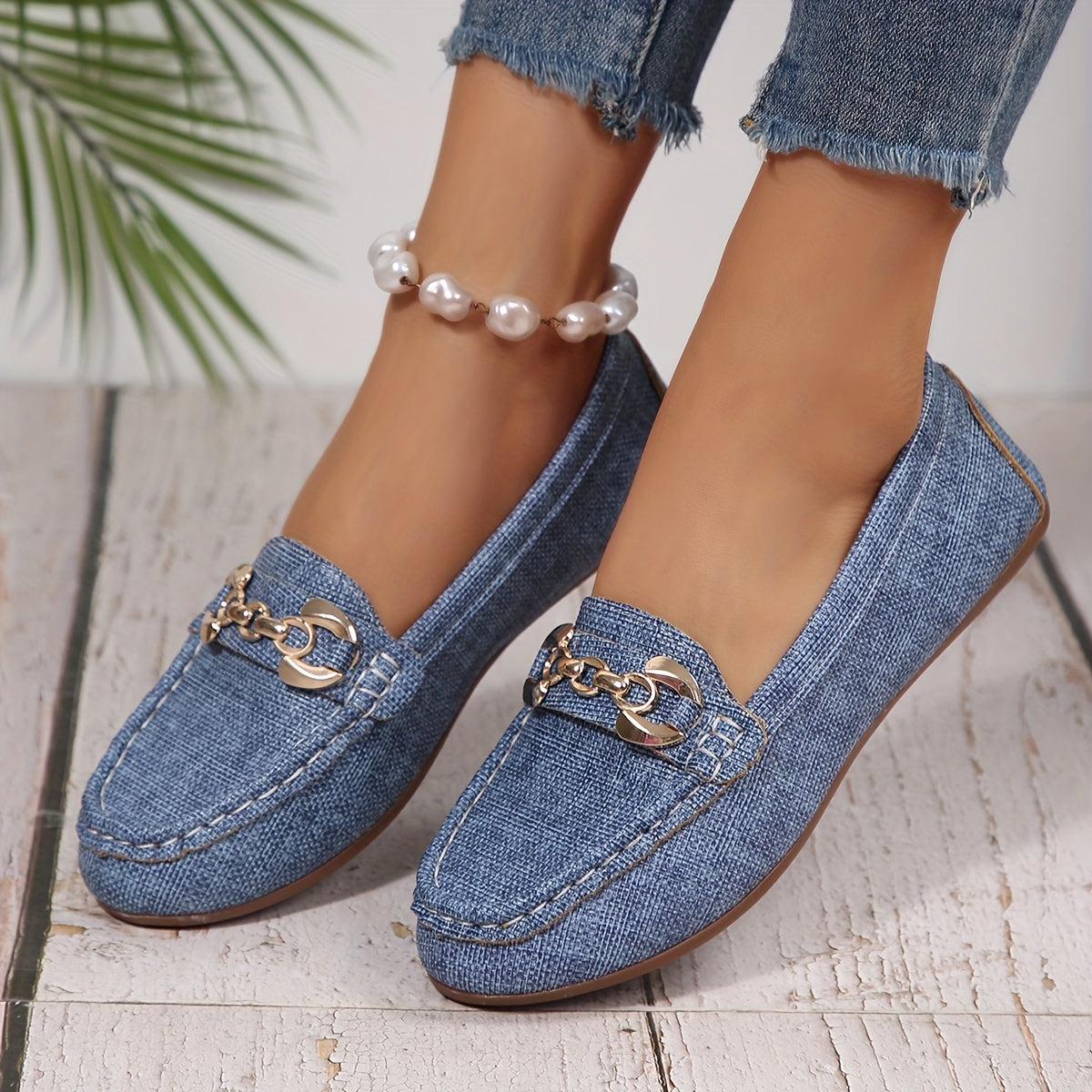 Damen Mokassins Slip-On Freizeitschuhe mit Kettendetail – Bequeme Alltagsloafers für Stil und Komfort
