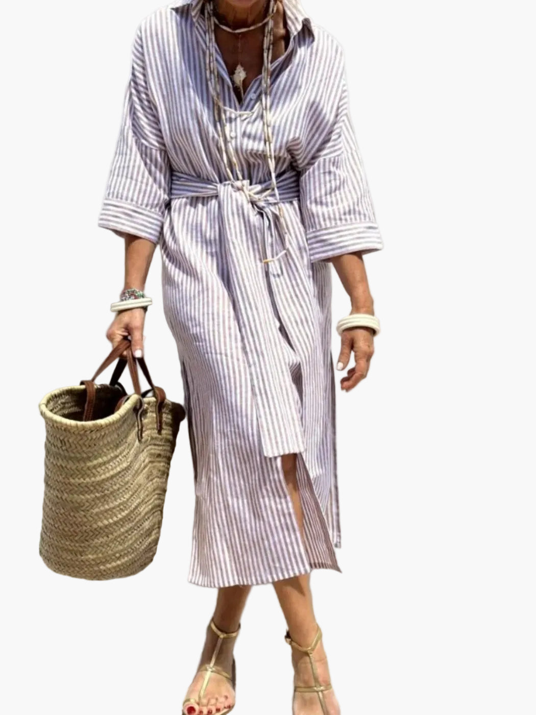 Vestido blusón de rayas para mujer en estilo veraniego relajado – Perfecto para el día a día y vacaciones