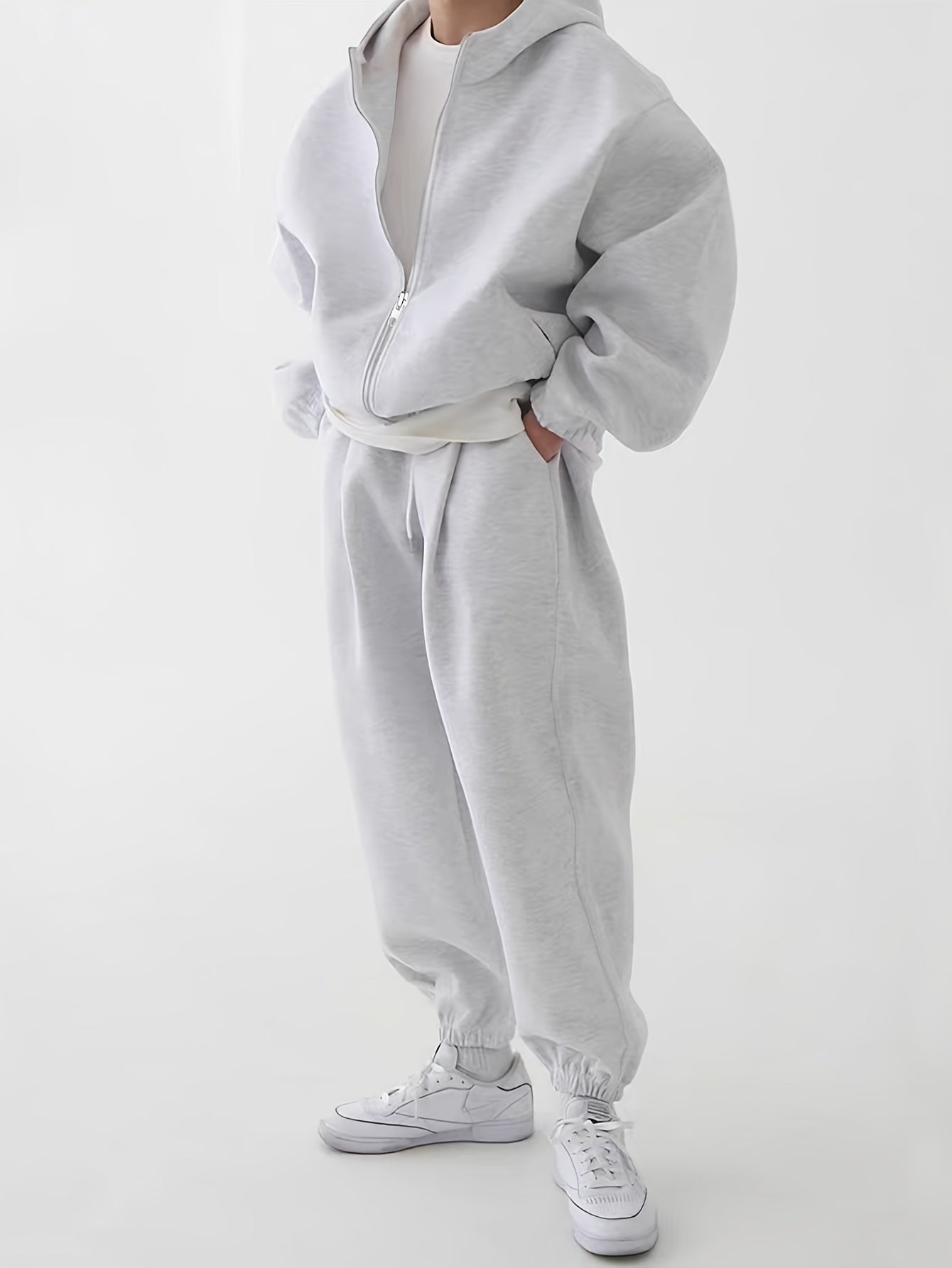 Completo unisex con felpa con cappuccio e cerniera e pantaloni da jogging, comodo completo sportivo loungewear
