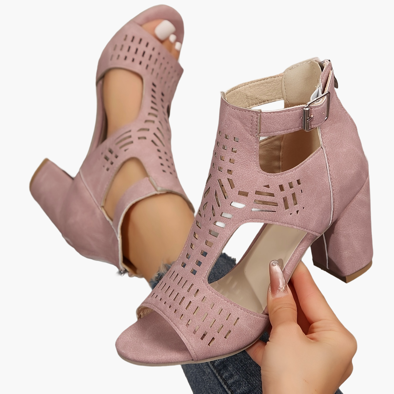 Dames sandalen met blokhak, cut-out design en open teen – modieuze schoenen voor dagelijks gebruik