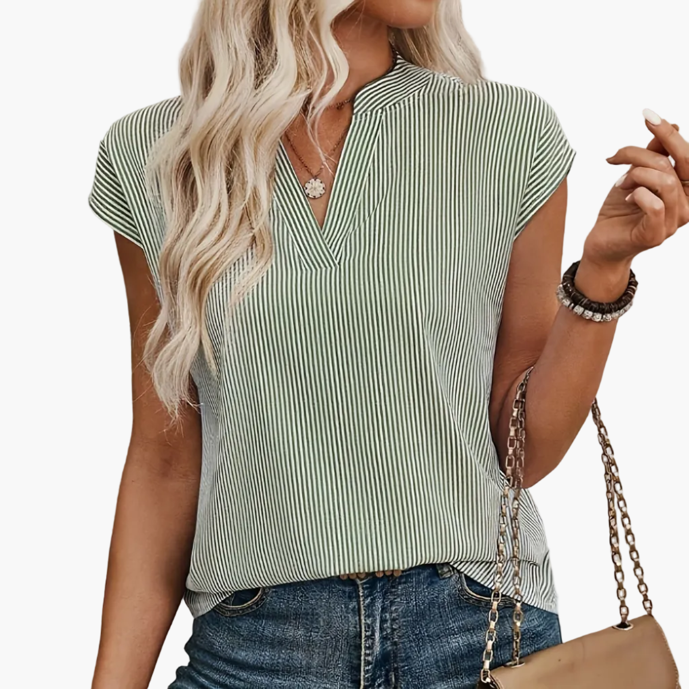 Damen Streifen Bluse Elegant V-Ausschnitt Freizeit Büro Kurzarm