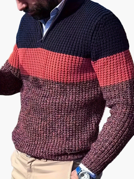 Pull en maille homme à motif rayé et col montant – Look décontracté tendance pour le business et le quotidien