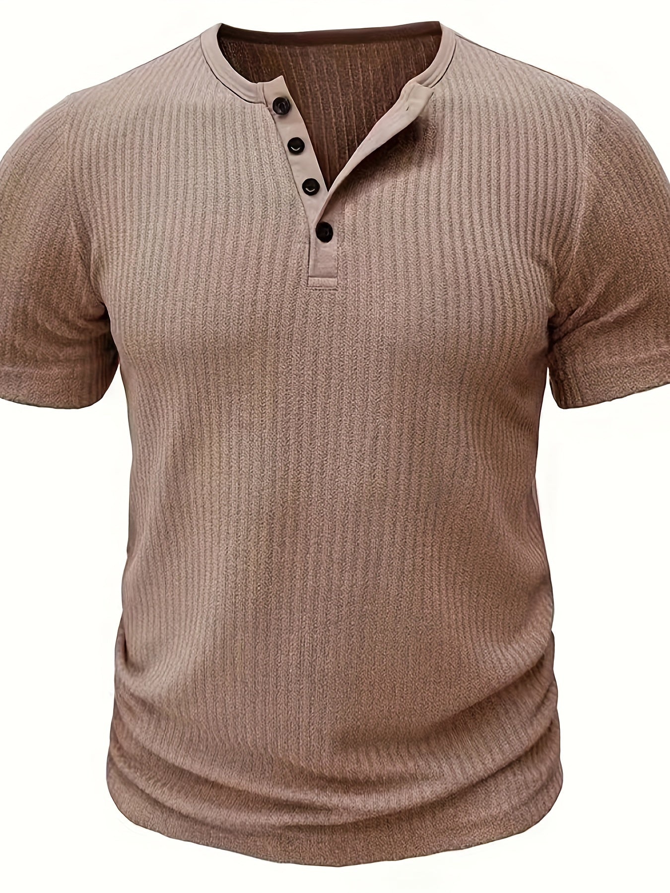 Herre Henley T-skjorte med knappestolpe og striper – Komfortabel fritidsstil