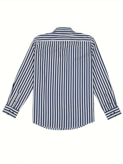 Chemise décontractée homme slim fit à rayures avec patte de boutonnage – Parfaite pour le quotidien et les sorties