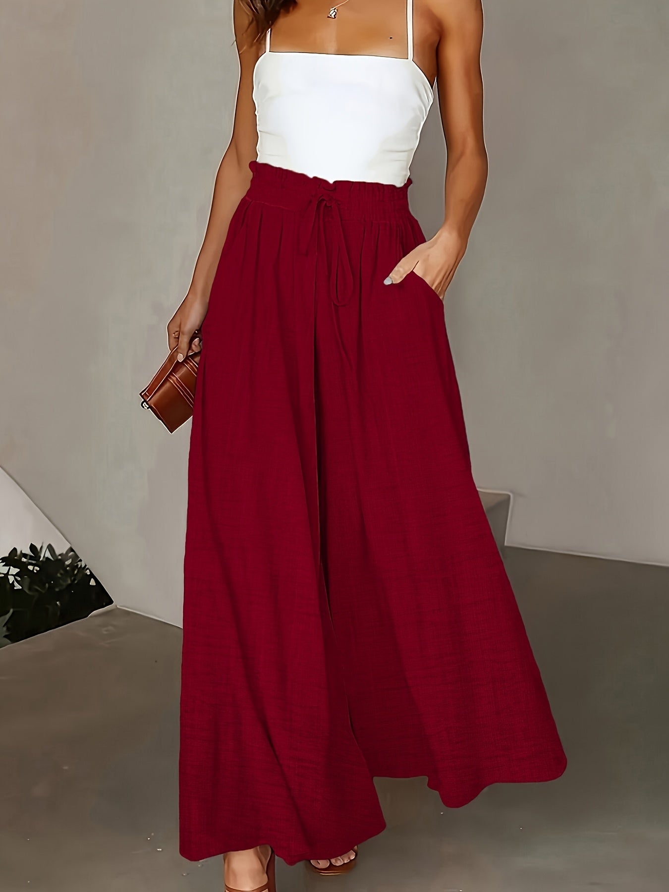 Pantaloni palazzo a vita alta da donna con cintura a fiocco – Stile elegante casual per tutti i giorni e ufficio