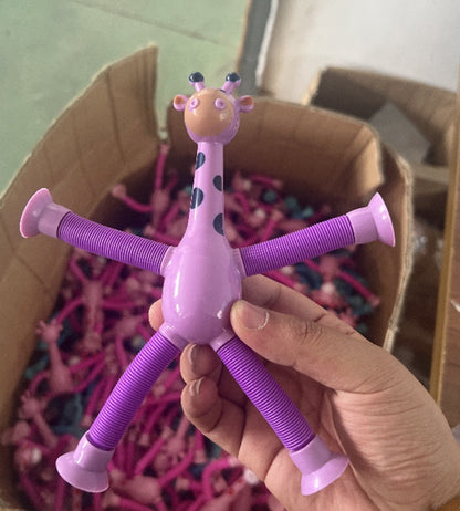 Kinder cartoon giraffe fidget speelgoed – telescopische zuignap anti-stress speelfiguur – unisex, sensorisch leerspeelgoed