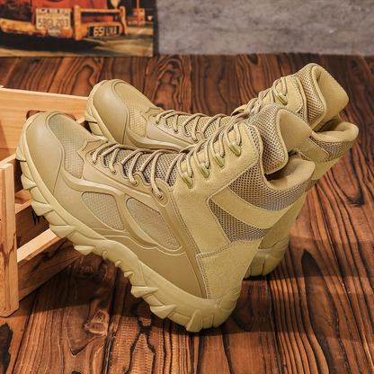 Stivali tattici da uomo, scarponcini stringati robusti, beige, da outdoor militare