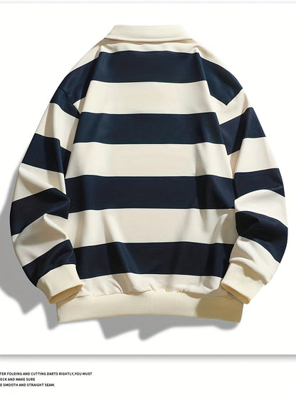 Gestreiftes Langarm Polo-Sweatshirt mit Kragen und Bündchen
