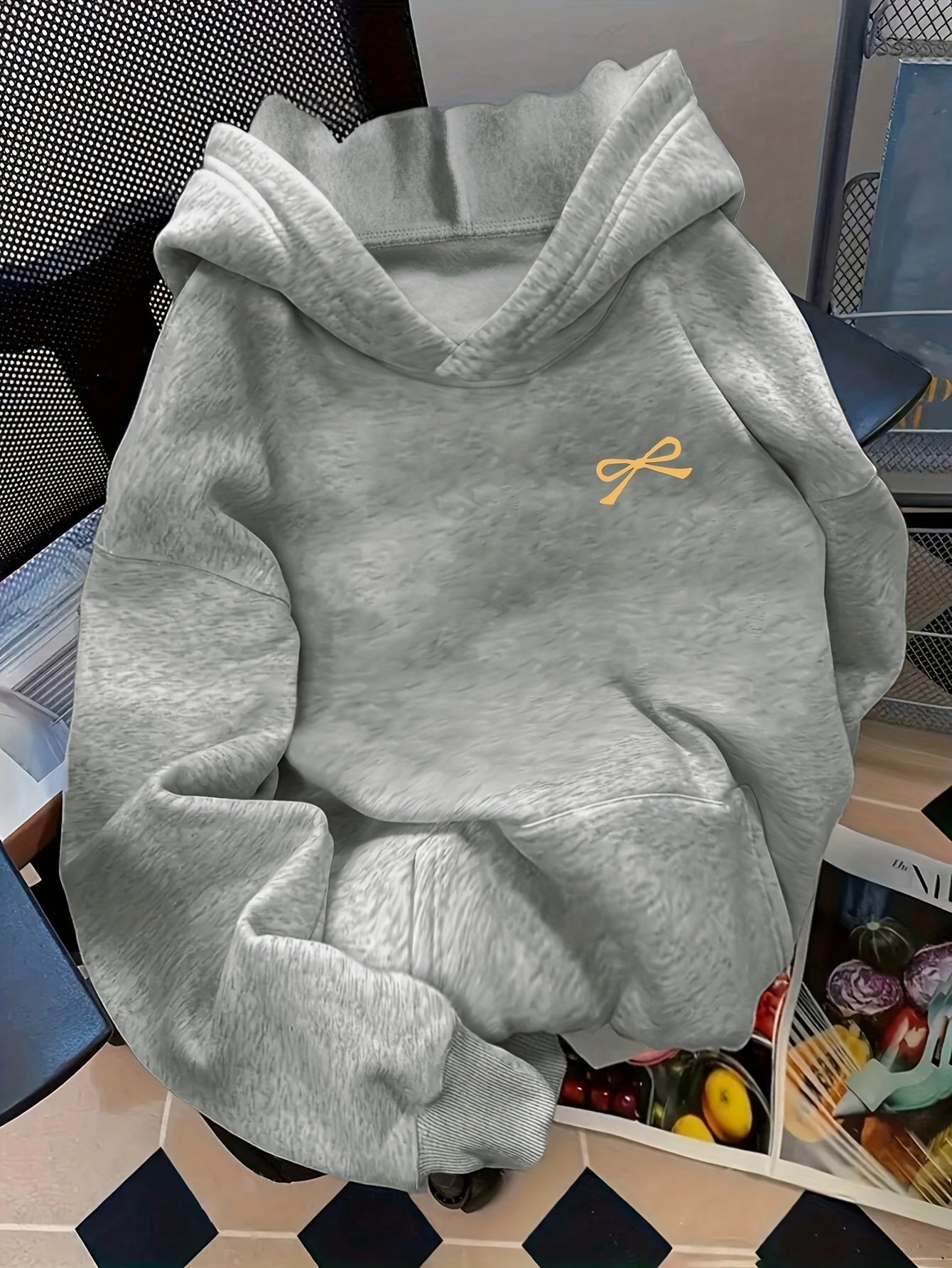 Sudadera con capucha extragrande para mujer, con bordado de lazo