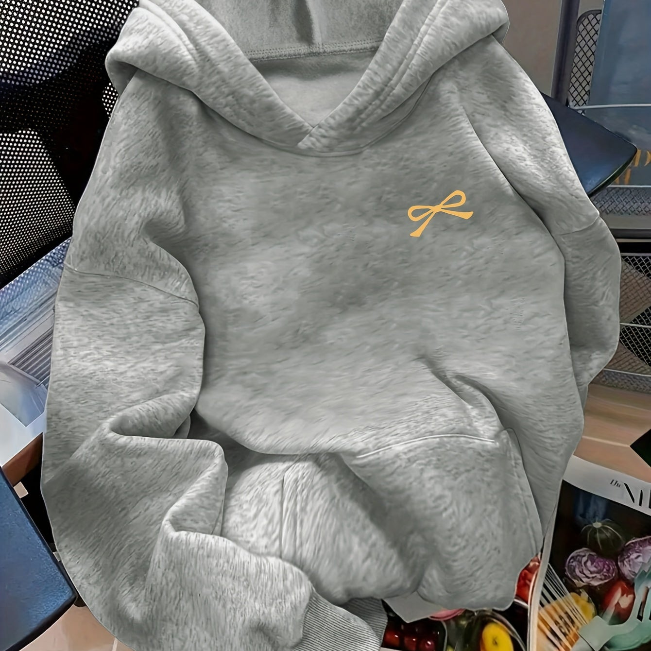 Sudadera con capucha extragrande para mujer, con bordado de lazo