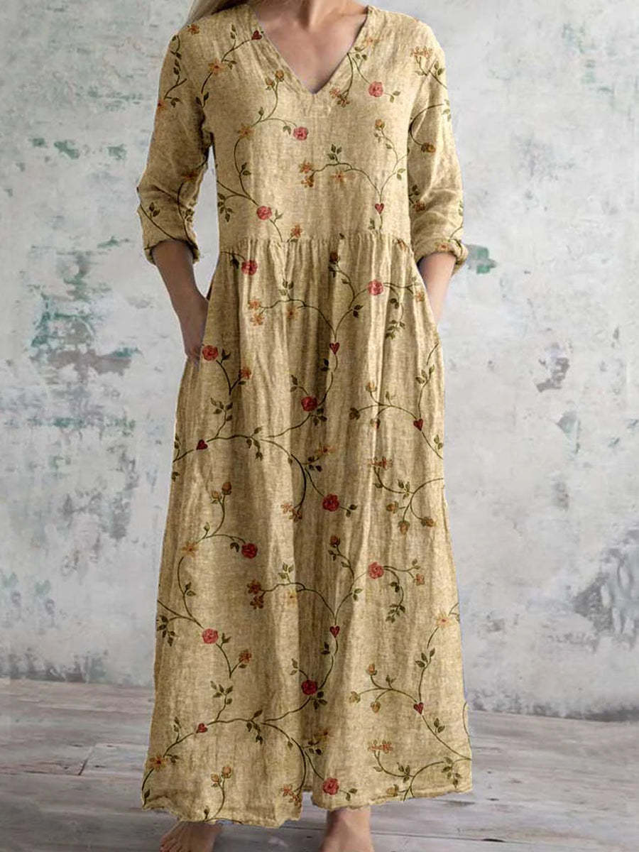 Dam Boho maxiklänning med broderi – Elegant vintage-stil för vardag och fritid