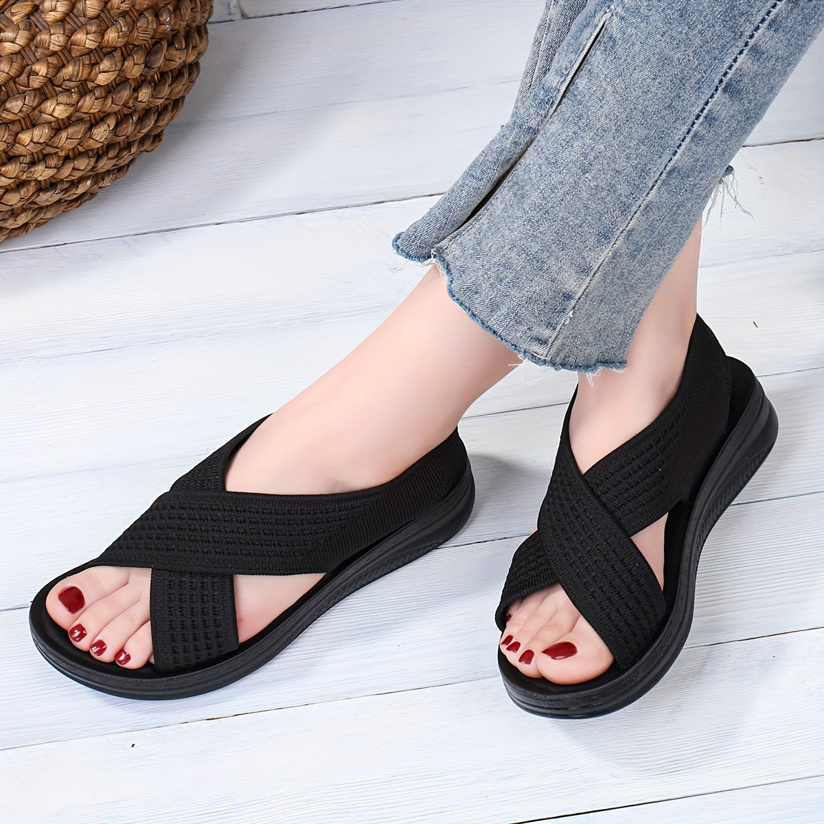 Sandalias slingback cómodas para mujer con tiras cruzadas para uso diario y tiempo libre