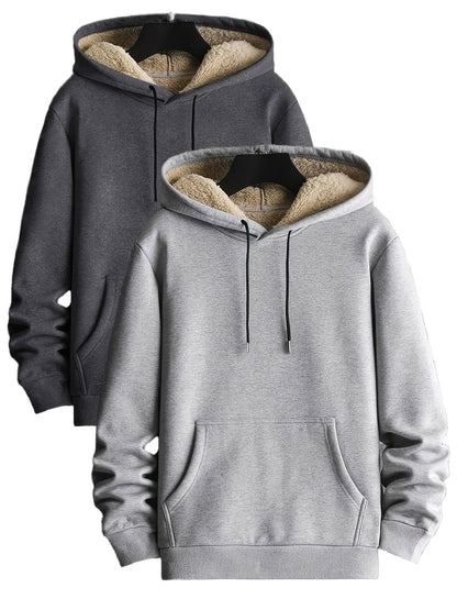 Pack de dos sudaderas con capucha forradas, en colores lisos y con bolsillo canguro – conjunto de sudaderas cálido