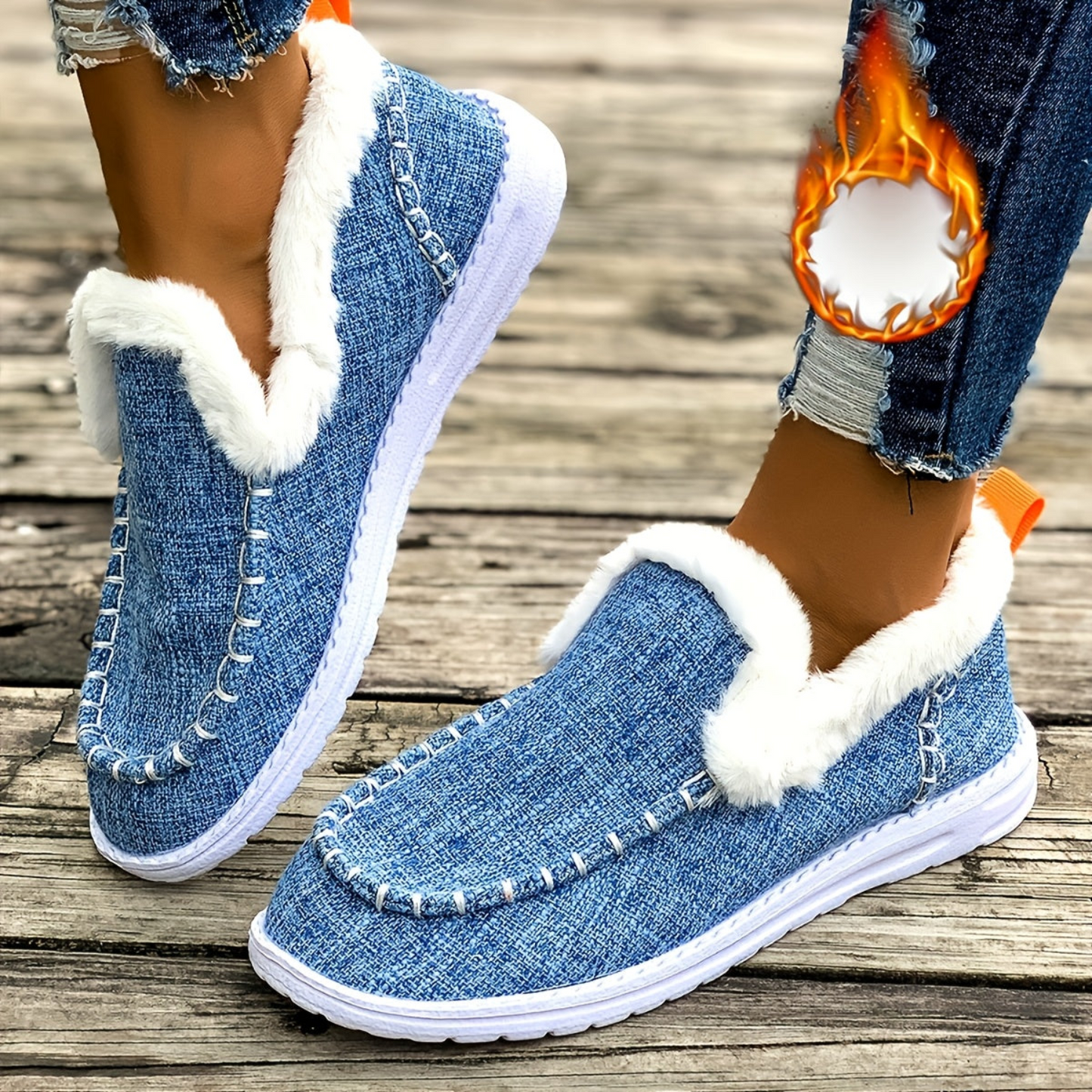 Damen gefütterte Mokassins Grün mit weißem Plüschrand Loafer