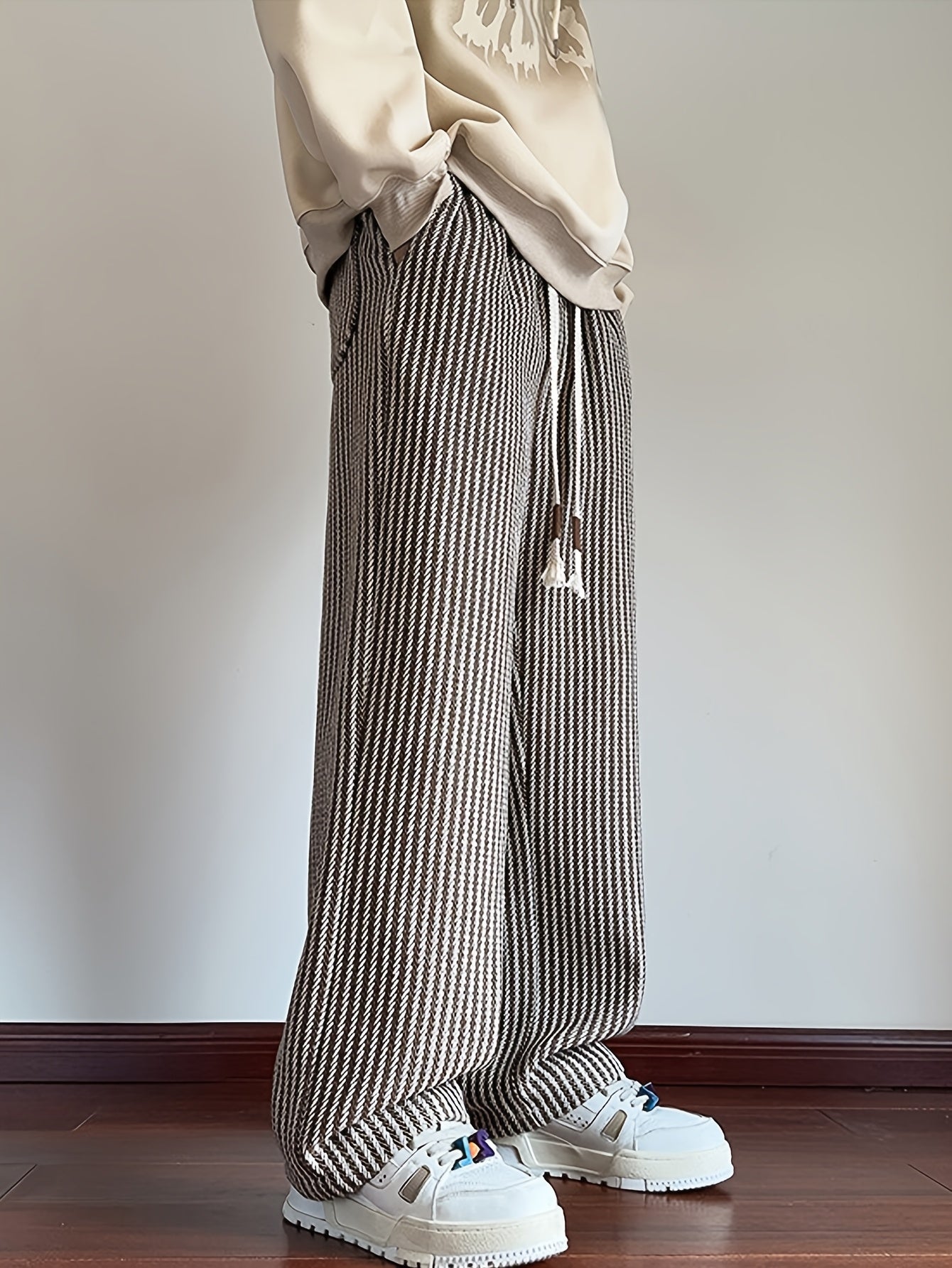 Herre Lige Skåret Fritidshose med Zigzag-mønster – Streetstyle Afslappet