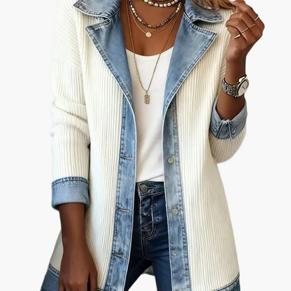 Damen Blazer im Denim-Look, Eleganter Freizeit-Jacke für Büro und Alltag