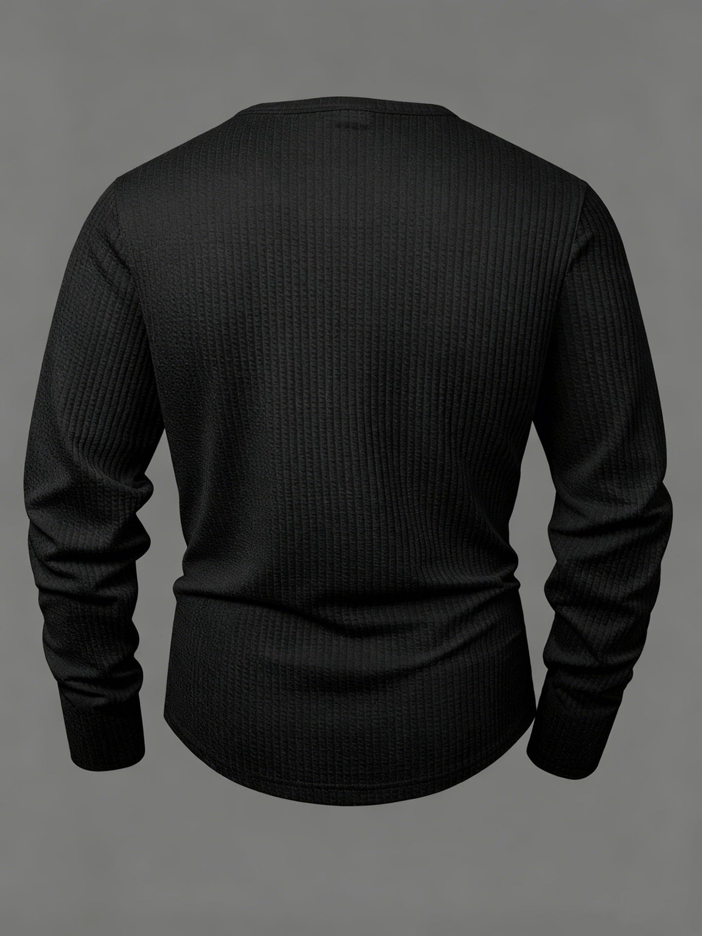 Camiseta de manga larga para hombre, de punto acanalado, con cuello Henley, informal