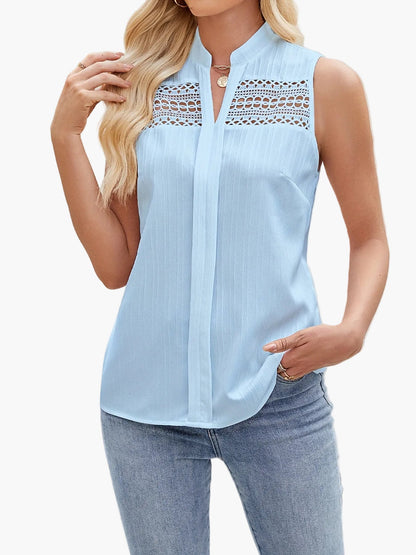 Damski elegancki top z koronką i stójką – lato, czas wolny, biuro