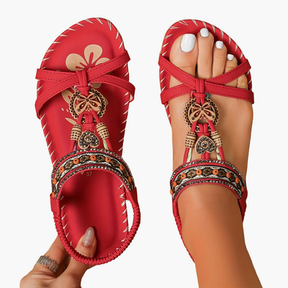 Sandalias bohemias para mujer con decoración étnica de perlas y plantilla cómoda – Tendencia de verano y ocio