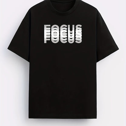 Męski T-shirt z nowoczesnym nadrukiem Focus – casualowa odzież uliczna, koszulka motywacyjna