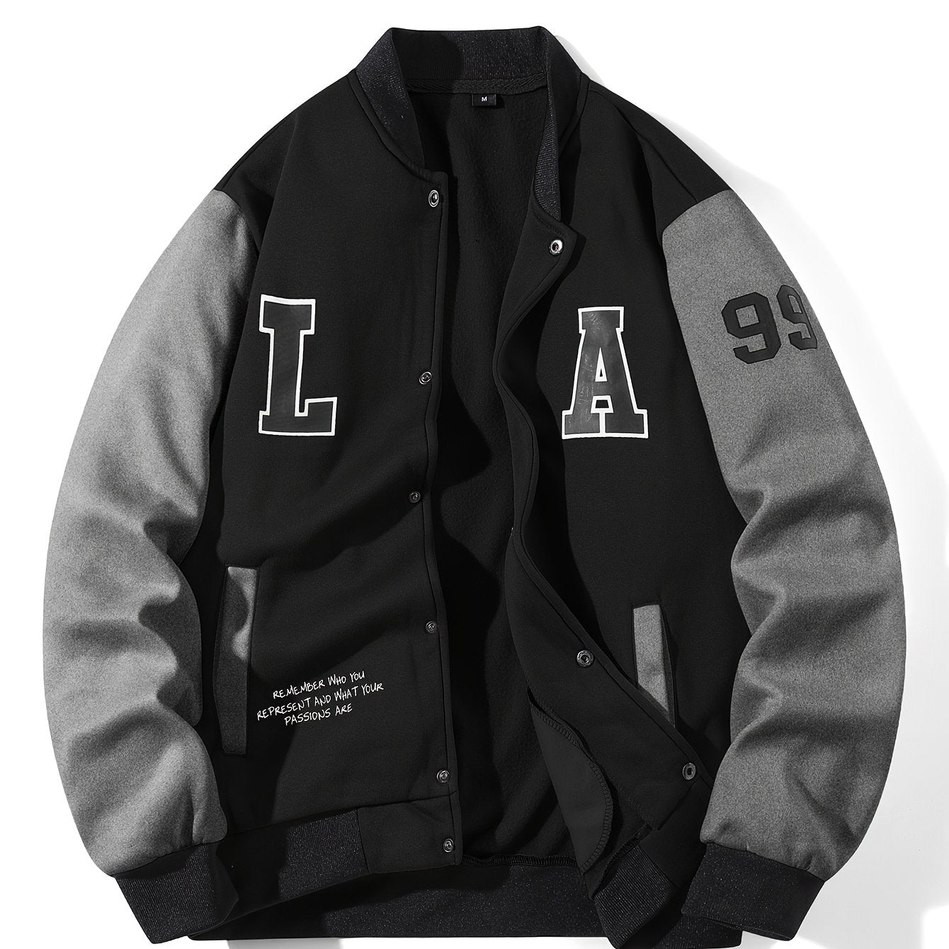 Chaqueta de béisbol unisex multicolor con parches «LA», chaqueta universitaria de estilo casual con cierre de botones
