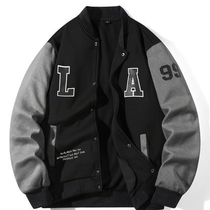 Chaqueta de béisbol unisex multicolor con parches «LA», chaqueta universitaria de estilo casual con cierre de botones