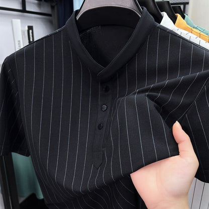 Męska koszula z krótkim rękawem, stójką i prążkami do stylizacji smart casual