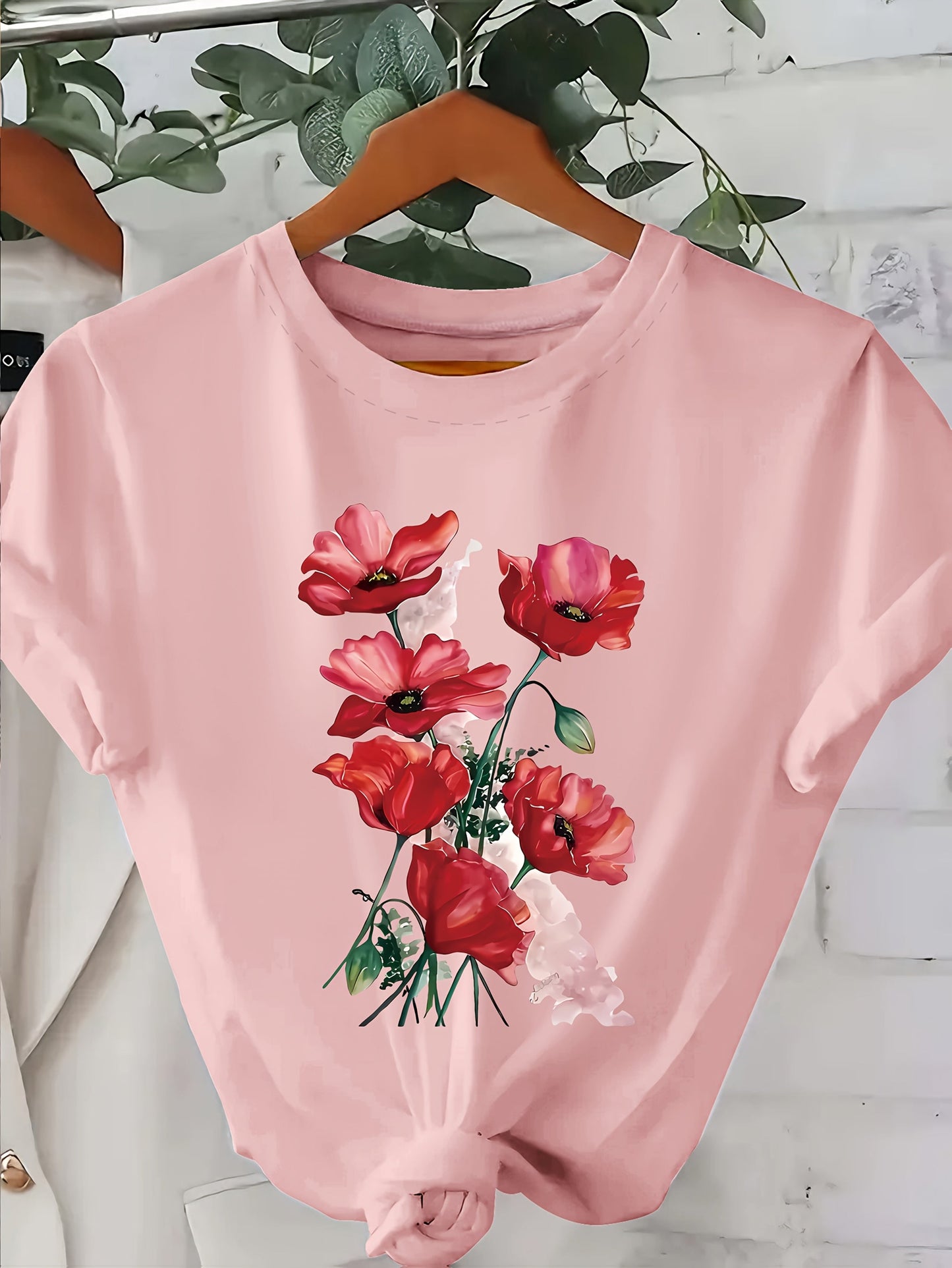 Dam T-shirt med blomsterkonst – Casual stil för vår och sommar