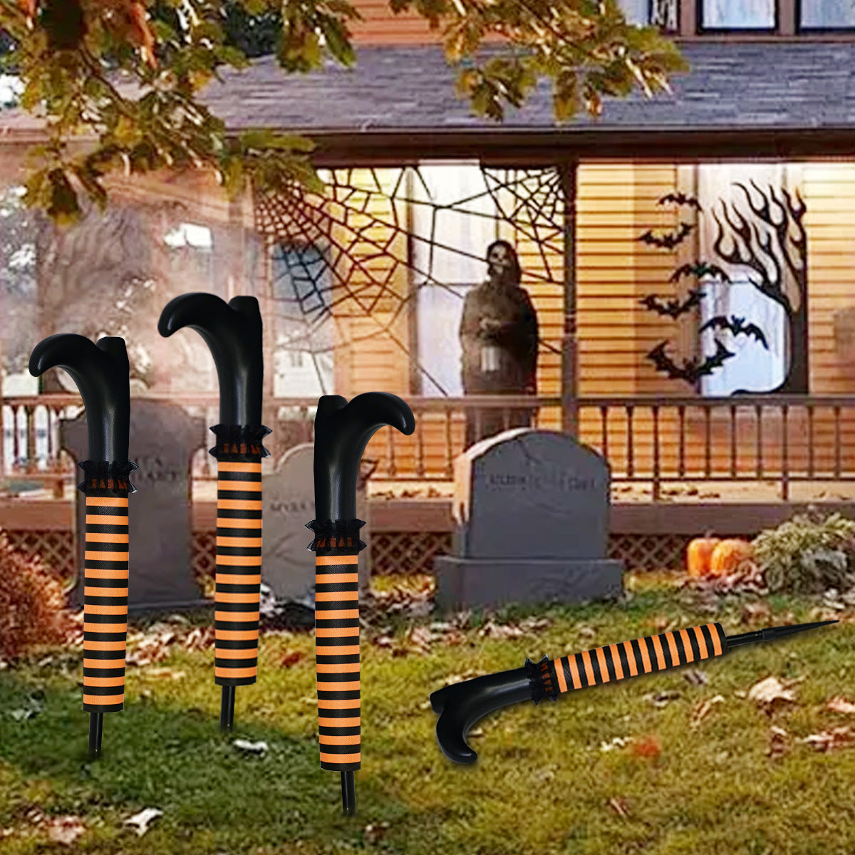 Piquets de jardin jambes de sorcière Halloween pour scène de pierre tombale effrayante