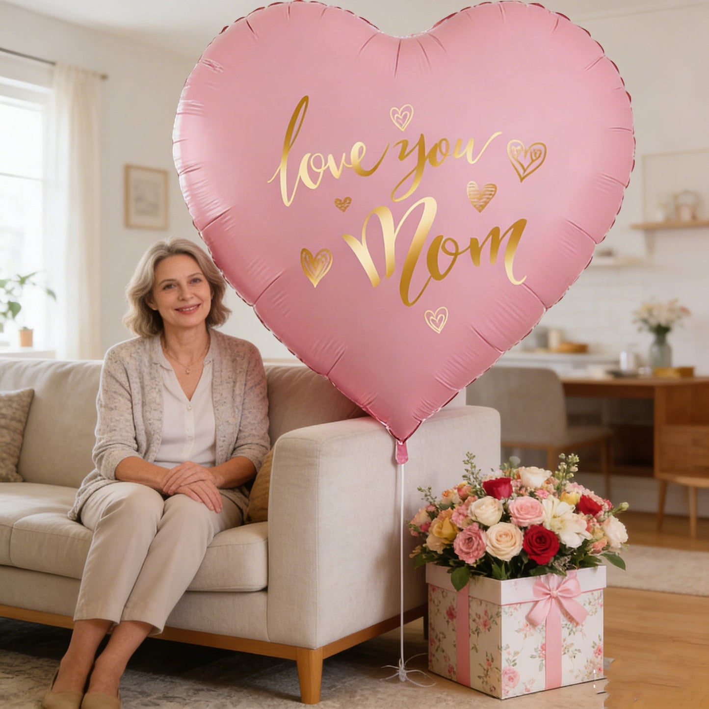 Ballon cœur avec inscription dorée pour femmes – Cadeau parfait pour la fête des mères ou un anniversaire, décoratif et élégant