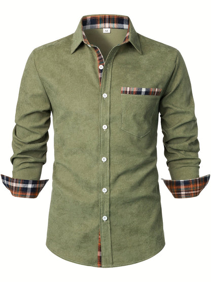 Camisa casual para hombre Modern Fit con detalles a cuadros – Camisa de manga larga elegante para el día a día y la oficina