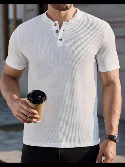 Herre kortærmet Henley-shirt med strukturmønster til stilfulde fritidslooks