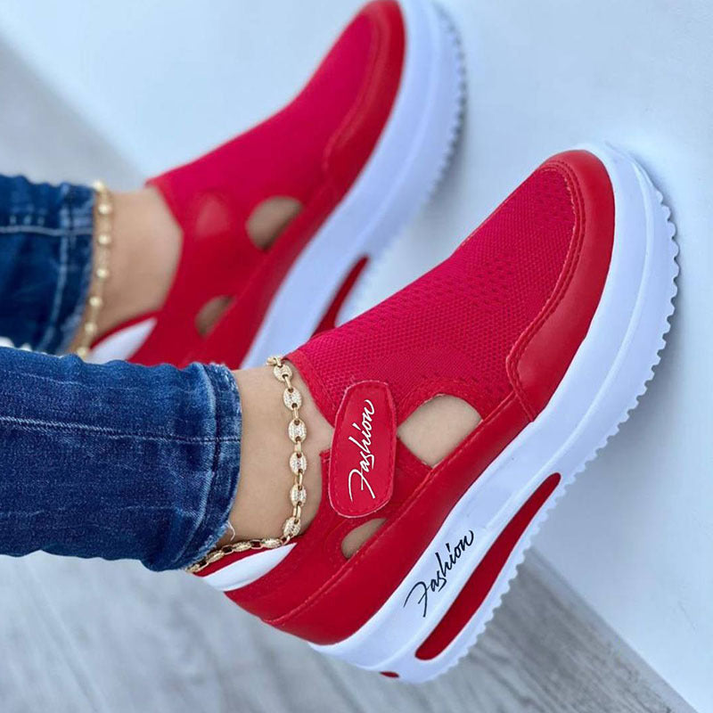 Dame komfort plateau sneakers – Mote fritidssko med cut-outs og pustende mesh, for hverdag og turer