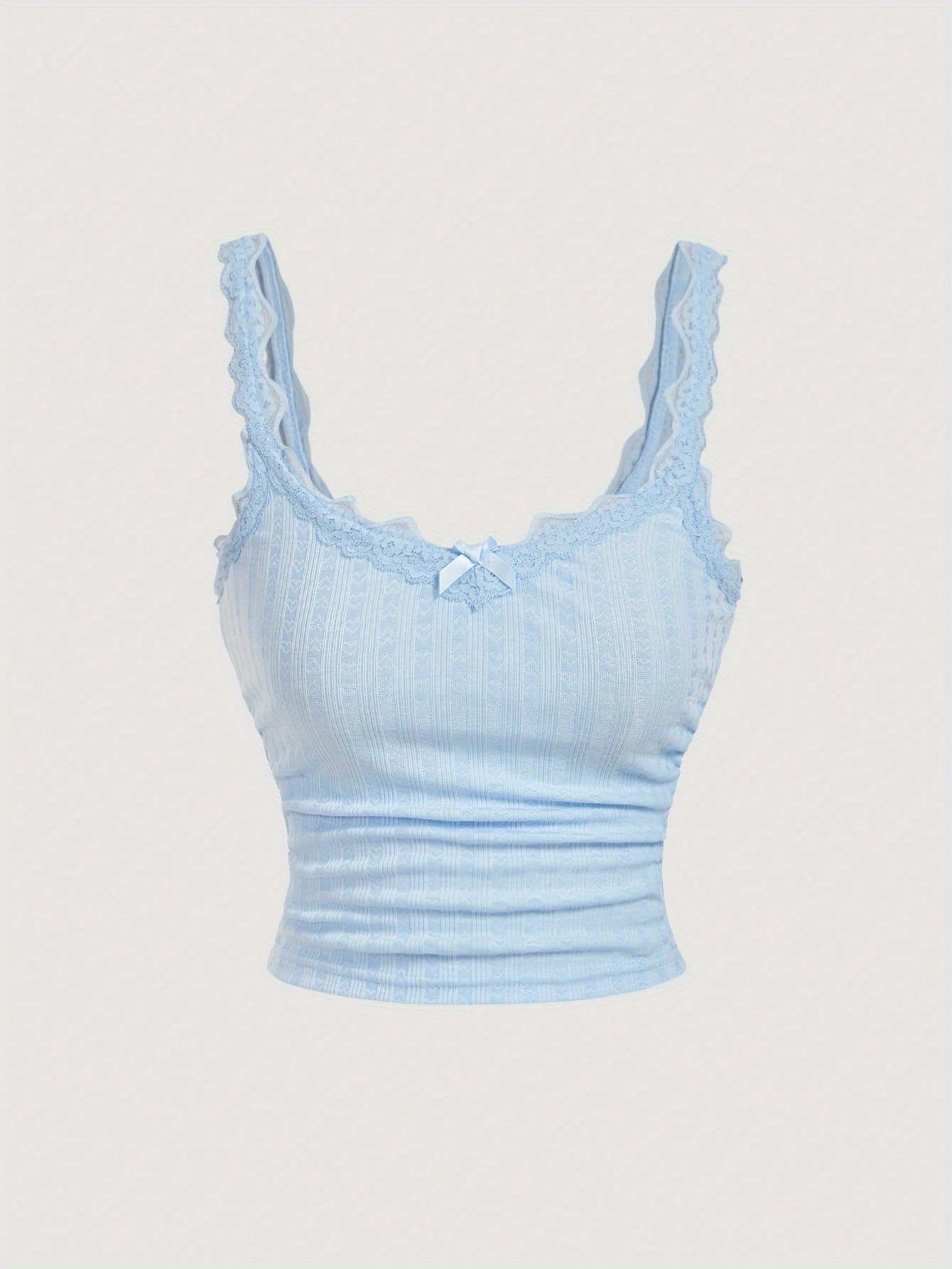 Damen Coquette-stil Camisole-topp med spets och rosett – feminint vintageinspirerat plagg