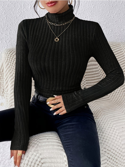 Dame-rullekravet langærmet ribbet top sort